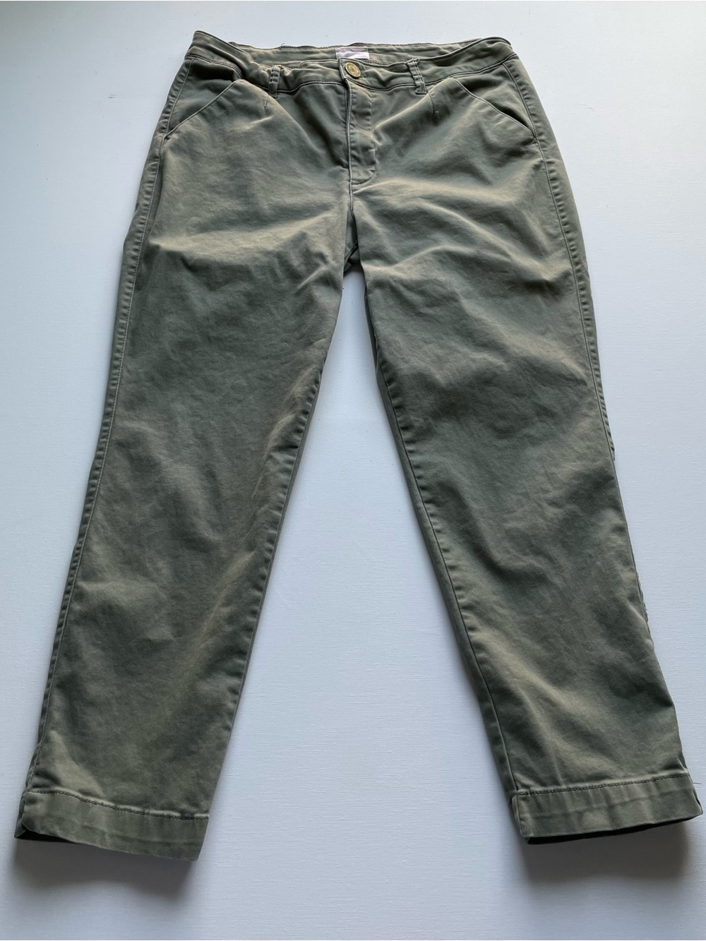 Caslon Nordstrom Olive Green Chino Pants Women's Size 16 Cropped Straight Leg